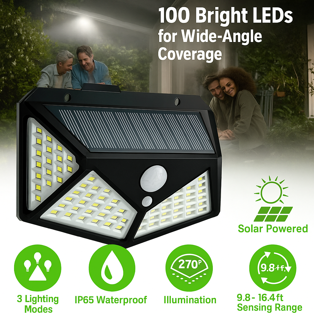 100 LED Solar Motion Sensor Wall Lights