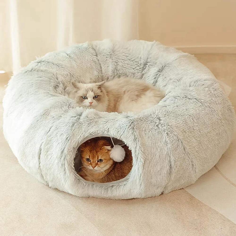 2-in-1 Cat Tunnel & Plush Bed – Soft, Spacious & Purrfect for Playtime