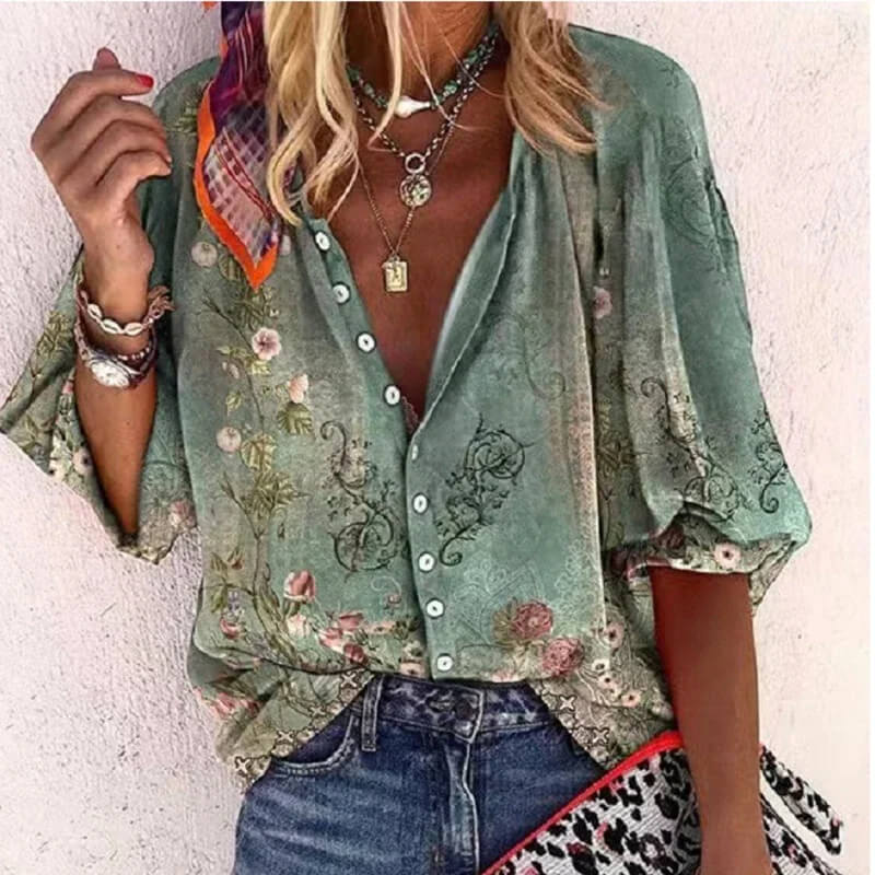 Chic Vintage V-Neck Blouse