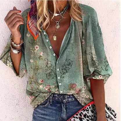 Chic Vintage V-Neck Blouse