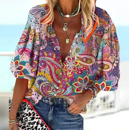 Chic Vintage V-Neck Blouse