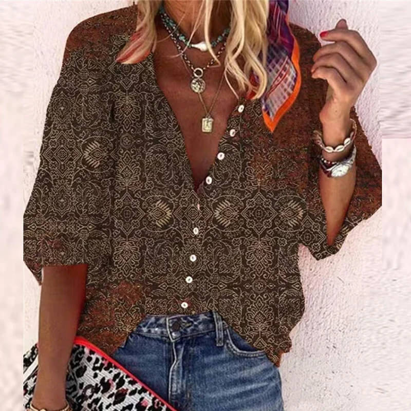 Chic Vintage V-Neck Blouse