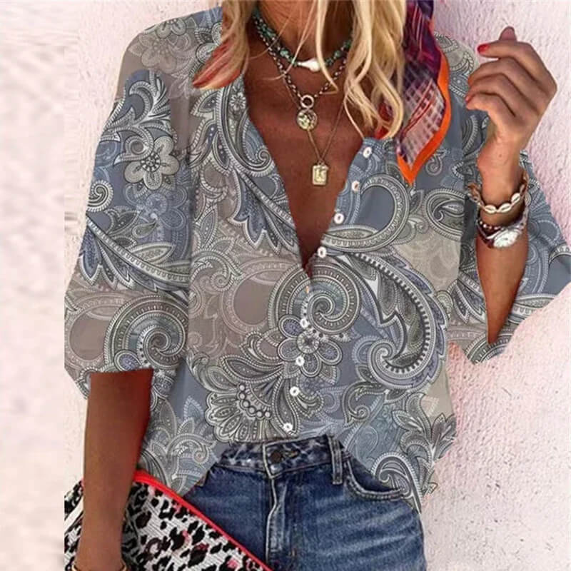 Chic Vintage V-Neck Blouse