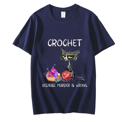 Women's Comic T-shirt: Crochet Because Murder Is Wrong 😺