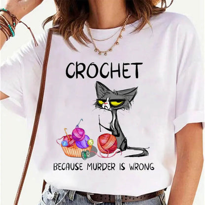 Women's Comic T-shirt: Crochet Because Murder Is Wrong 😺