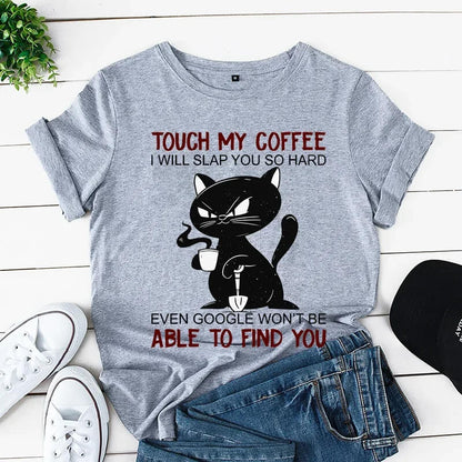 Comic T-shirt 'Touch My Coffee' Black Cat