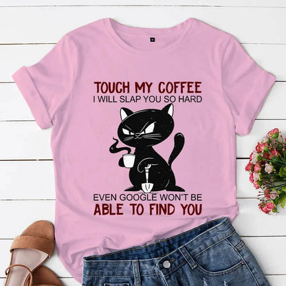 Comic T-shirt 'Touch My Coffee' Black Cat