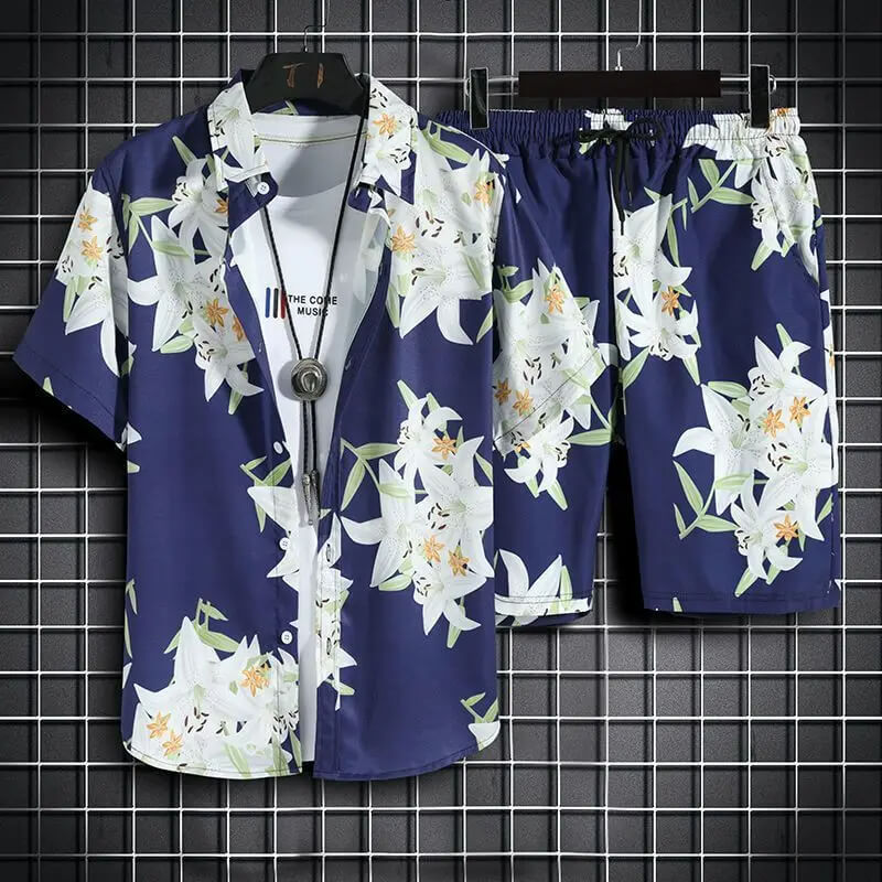 Men's Quick Dry 2-Piece Hawaiian Shirt & Shorts Set