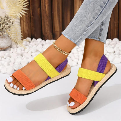 Women's Trendy Anti-Slip Multi-Color Elastic Flat Sandals