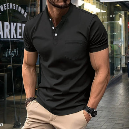 Fashion Men's Casual Stand Collar Pocket T-Shirt