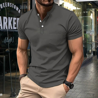 Fashion Men's Casual Stand Collar Pocket T-Shirt