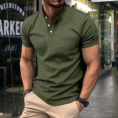 Fashion Men's Casual Stand Collar Pocket T-Shirt