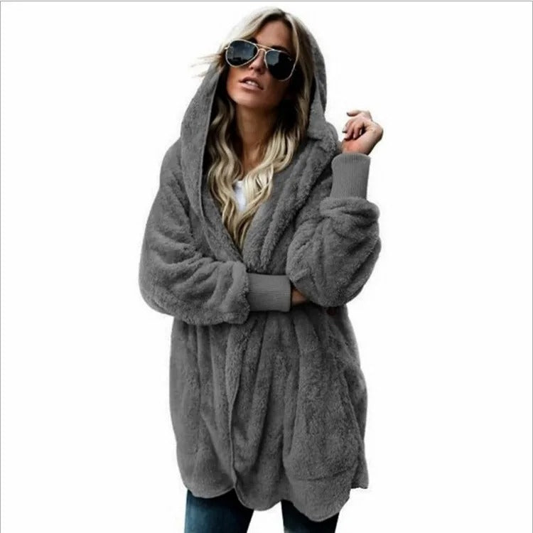 Oversized Fleece Hooded Cardigan